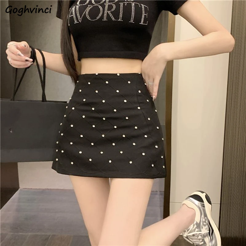 

Mini Skirts Women High Waist Rhinestone A-line Hip Wrapped Summer Korean Style Elegant Sexy Attractive Temperament Y2k Ins Chic