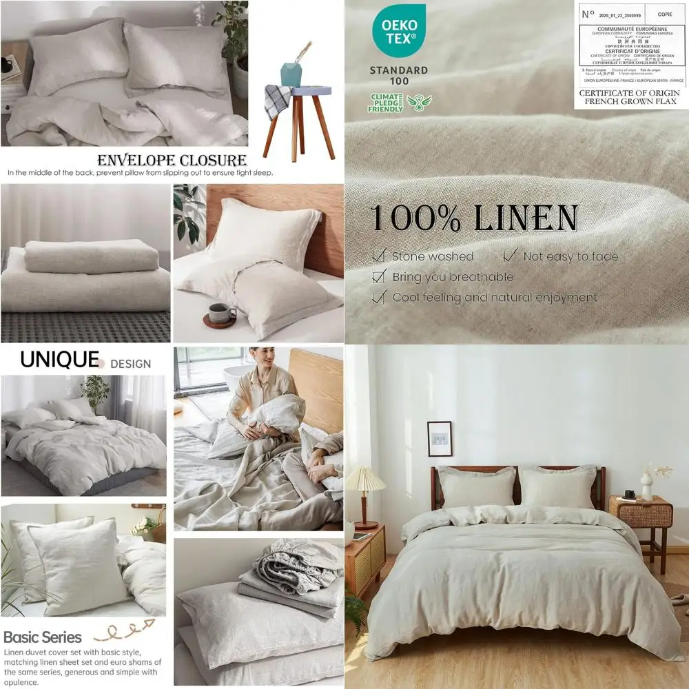 

Комплект пододеяльников из 100% льна - размер King, натуральный французский стираный лен, дышащий, на пуговицах