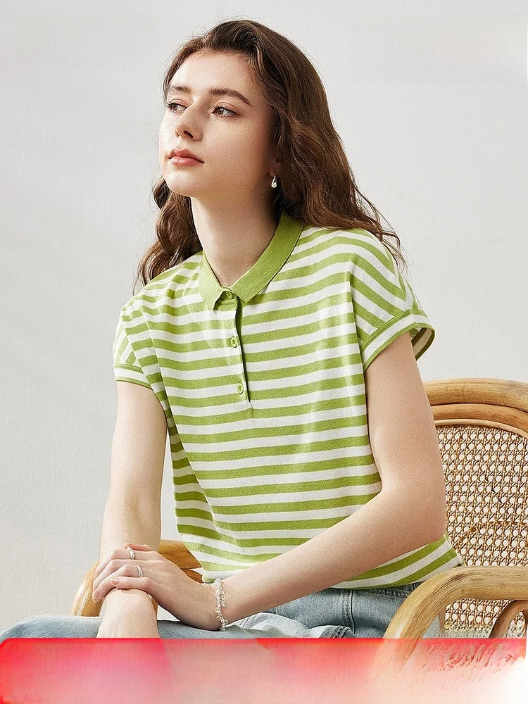 

Cboca Summer 2024 Women's Loose ort Sve Striped Knitwear Silk Blend Casual Top Comfortable Breathable Thin irt