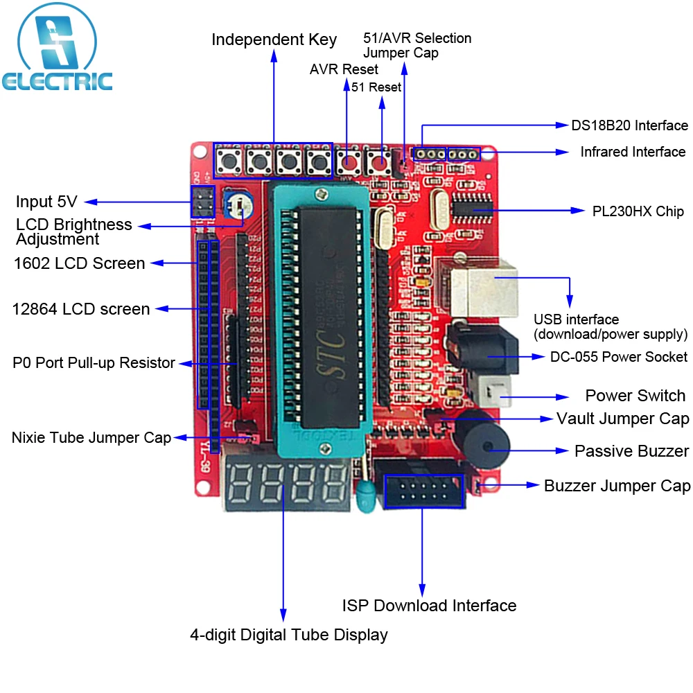 STC89C52 Development Board C51 USB Programmable 8051 MCU Controller System Board Industrial Grade Microcontroller