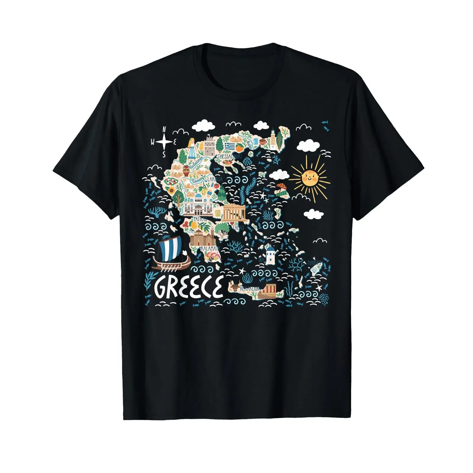 Travel Europe Greece Athens Santorini Crete Greek Vacation T Shirt vintage Washed Slightly Versatile Stretched Unisex