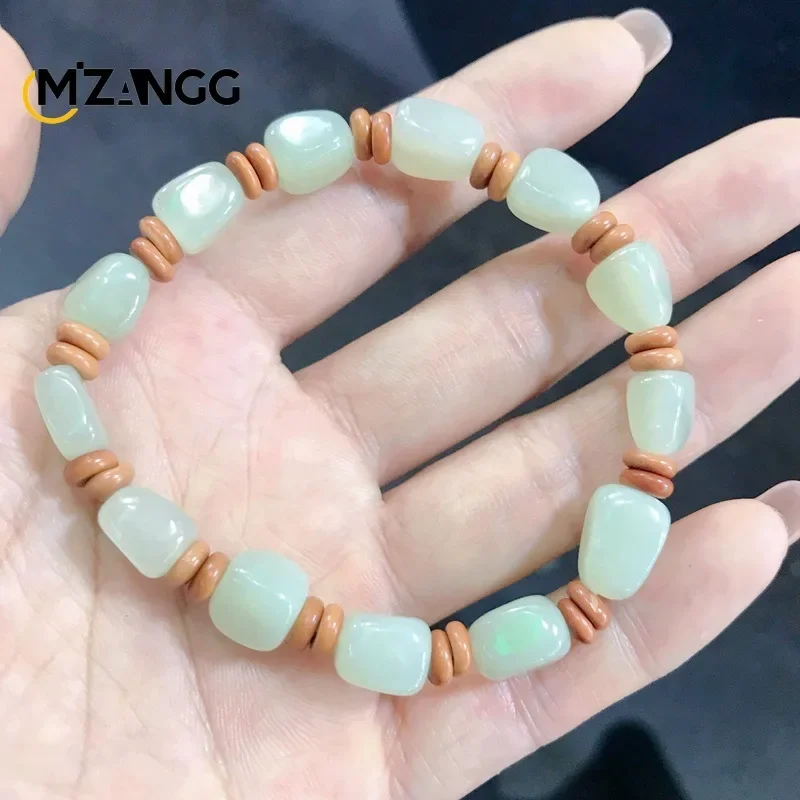 Natural Hetian Jade Original Stone Bracelet Men and Women Sprinkle Gold Leather Beads Exquisite Fashion Jewelry Holiday Gifts