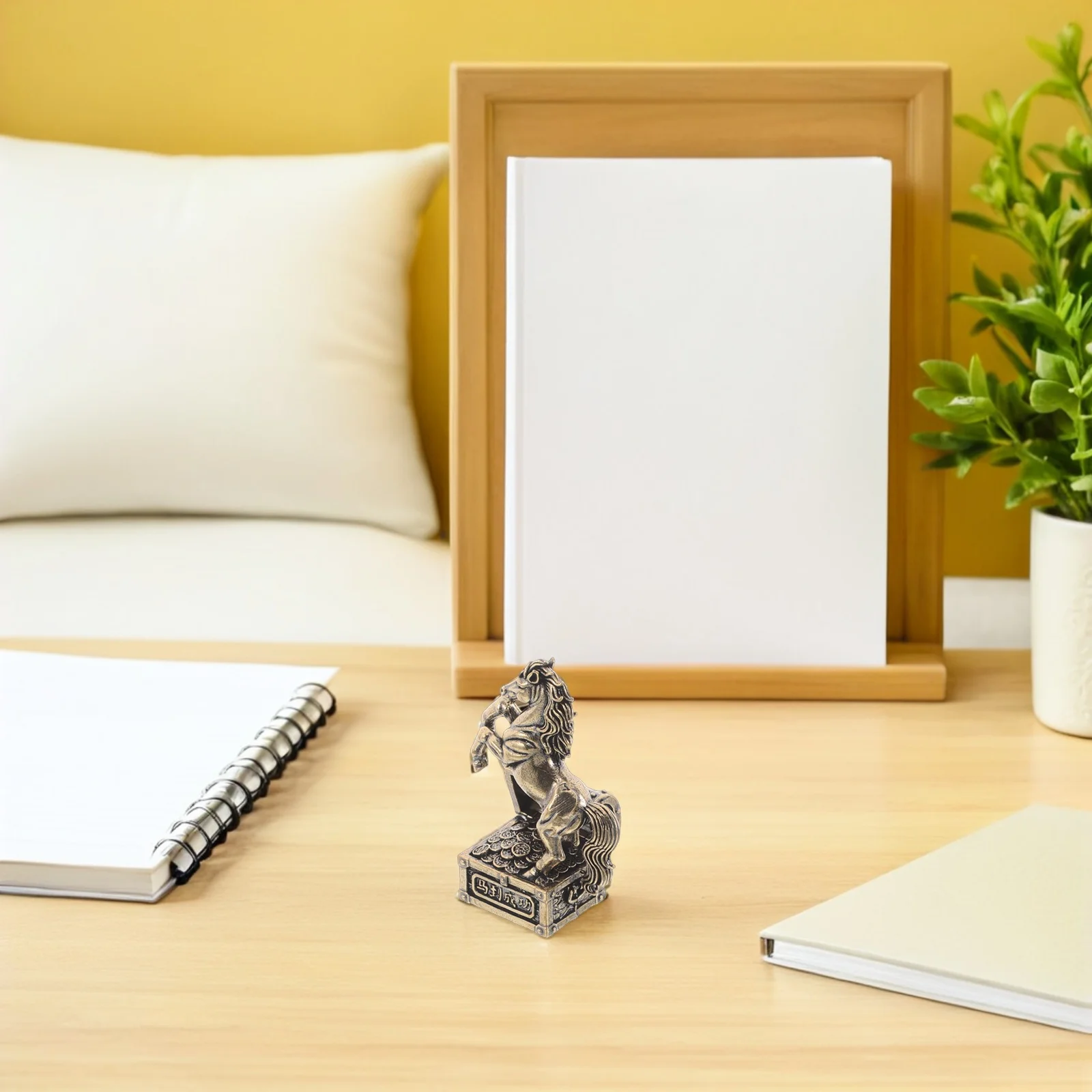 

Brass Chinese Zodiac Horse Statue with Treasure Basin - Vintage Prosperity Luck Sculpture for Home Office Desk Decor - Feng Shui