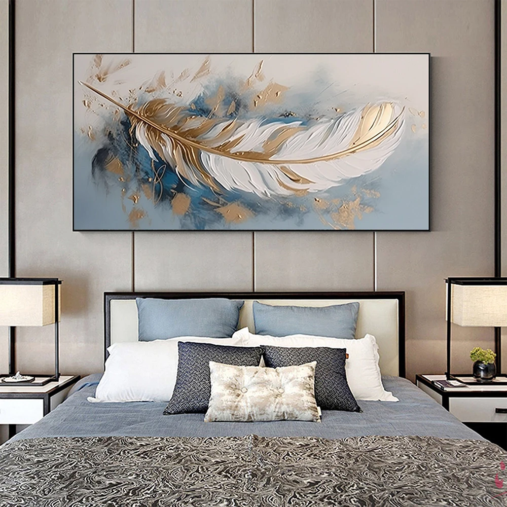 

Hand Painted Oil Painting Abstract Gold Feather Oil Painting Original Gold Painting Custom Wall Decor Living room Wall Decor