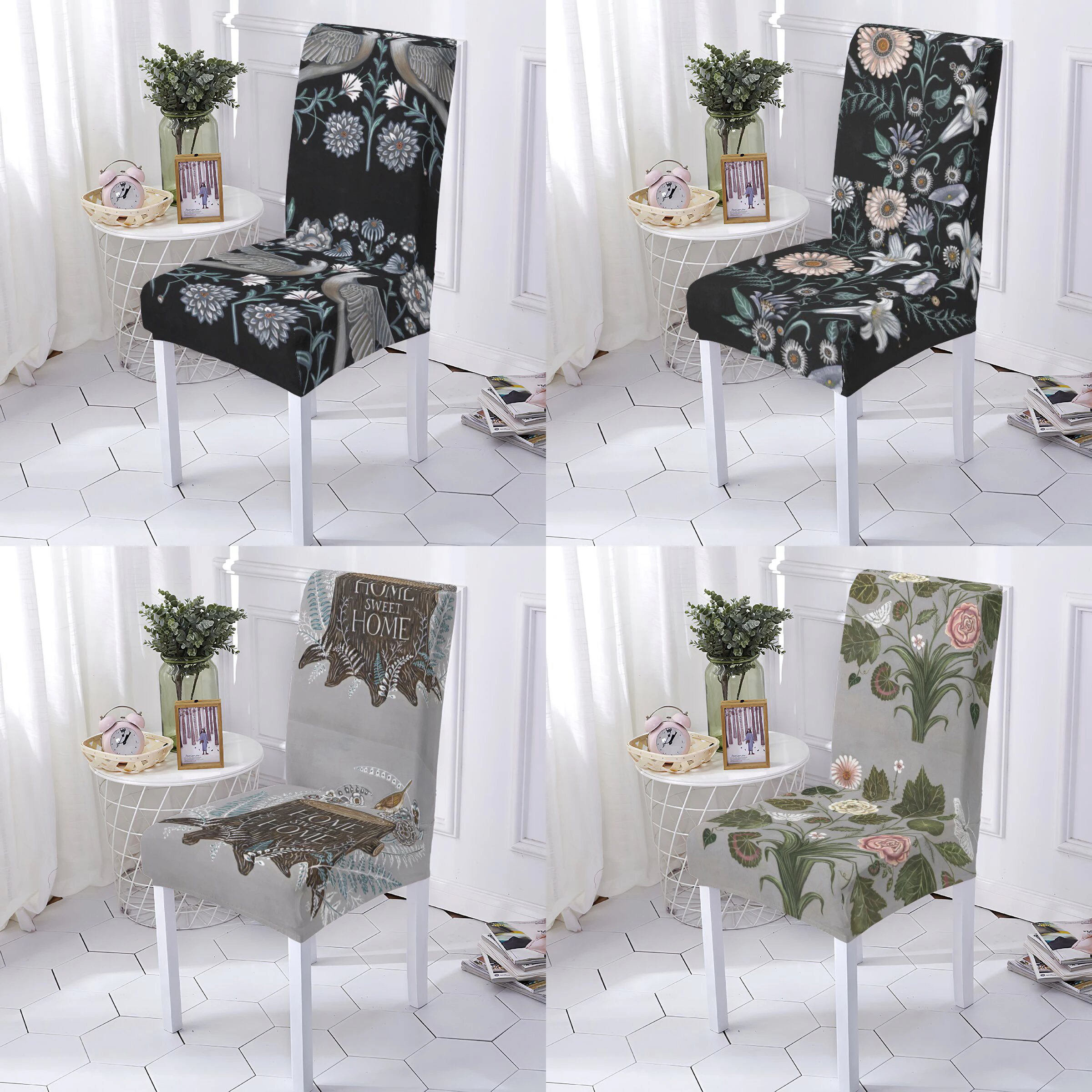 

Plant Petal Style Cover Of Chair Dining Chairs Covers Stretch Flowers Printing Spandex Elastic Chair Slipcover Home Stuhlbezug