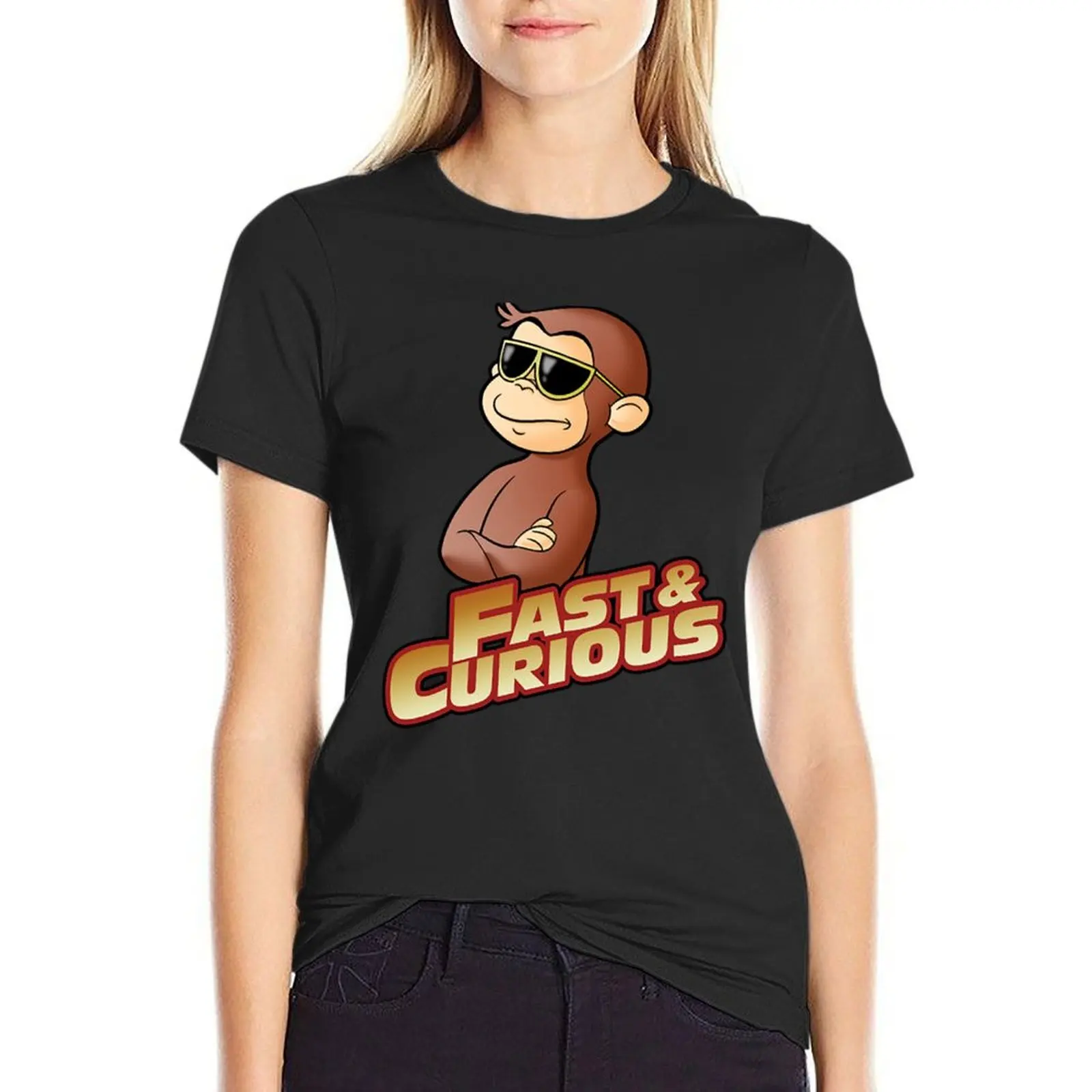 Curious George FAST AND CURIOUS V2 T-Shirt tops anime clothes korean fashion plus size tops Women tops