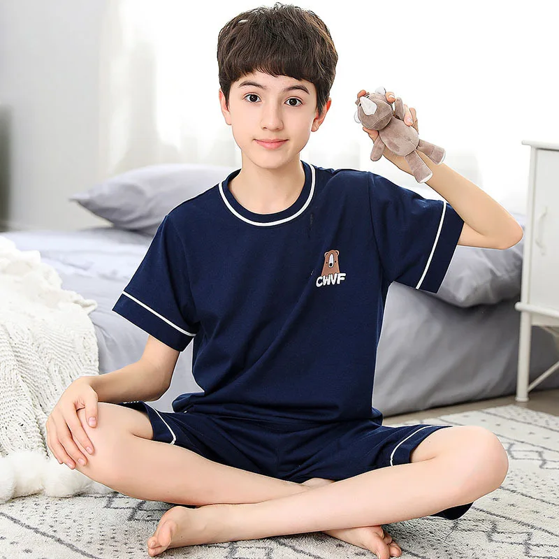 Pyjama Coton Manches Courtes Garçon Gris 6-12 Ans - Confortable Et Doux