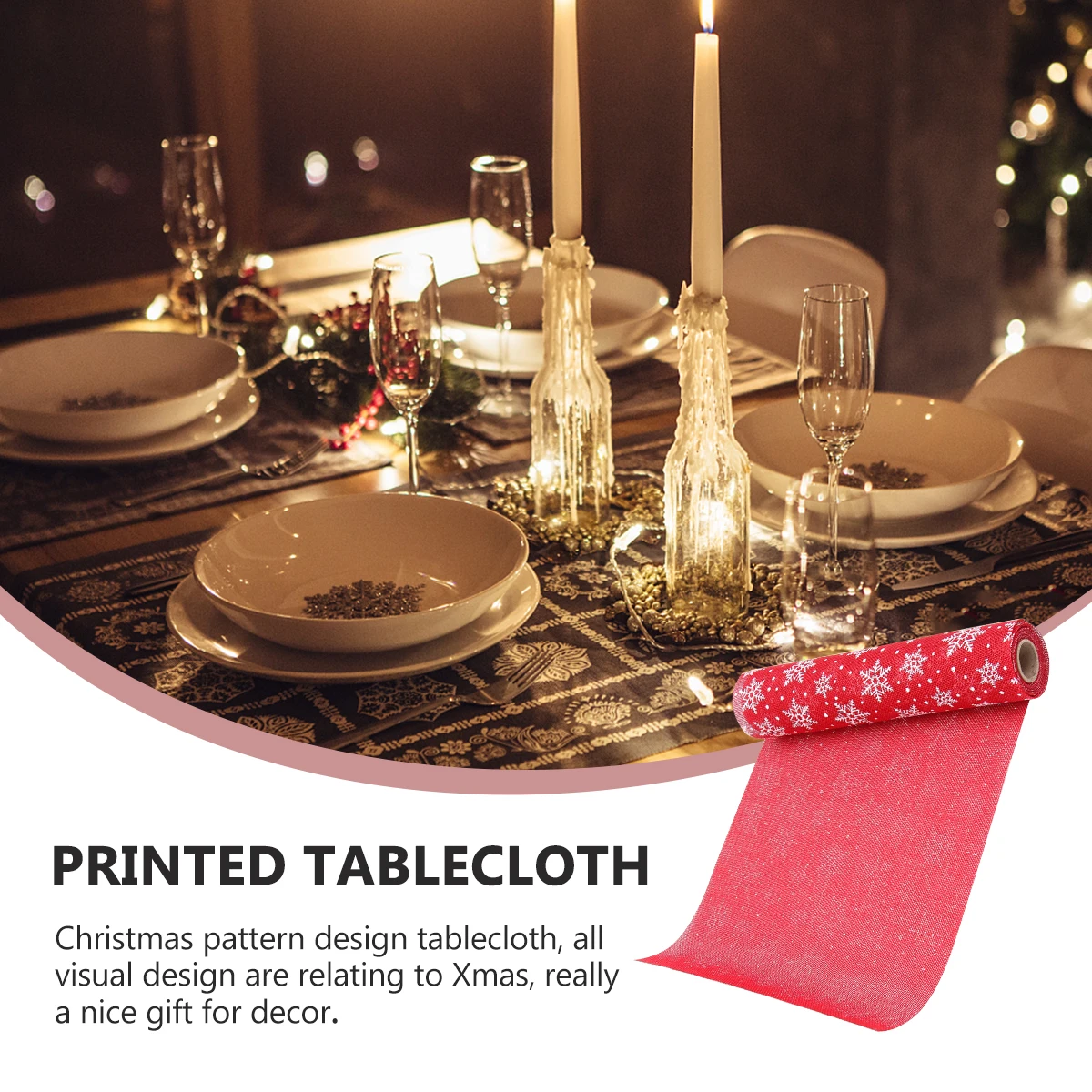 

Christmas Tablecloth Printed Runner Snowflake Design 50x300cm Rectangle Dining Cloth for Party Hotel Restaurant Festive