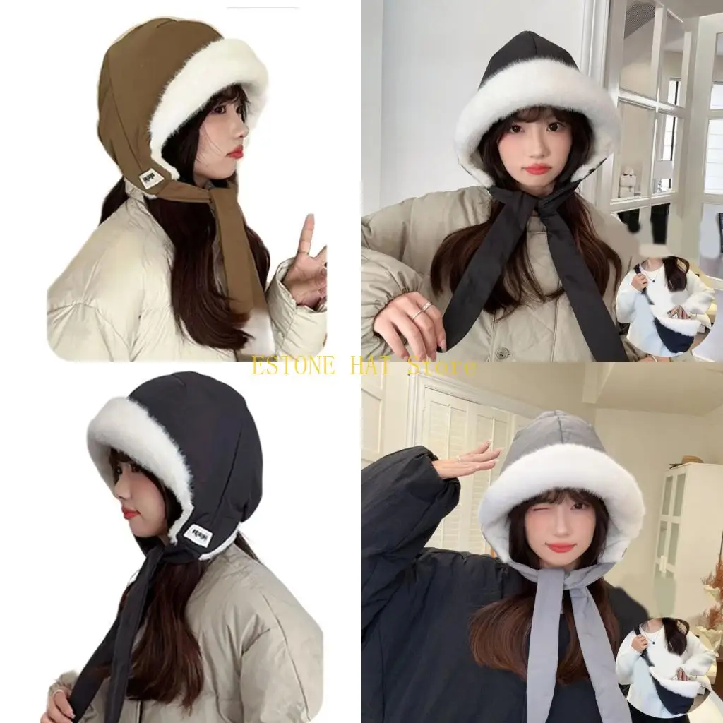49MF Stylish 2 in 1 Winter Hat Bag Convertible with Insulated Down Cotton Lightweight Comfort Earflap for Cold Weather