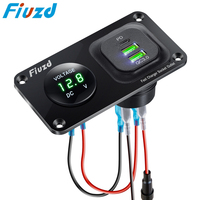 Car Charger 12V Switch Panel QC3.0 Dual USB Charger LED Voltmeter 12V Cigarette Socket for Car Boat