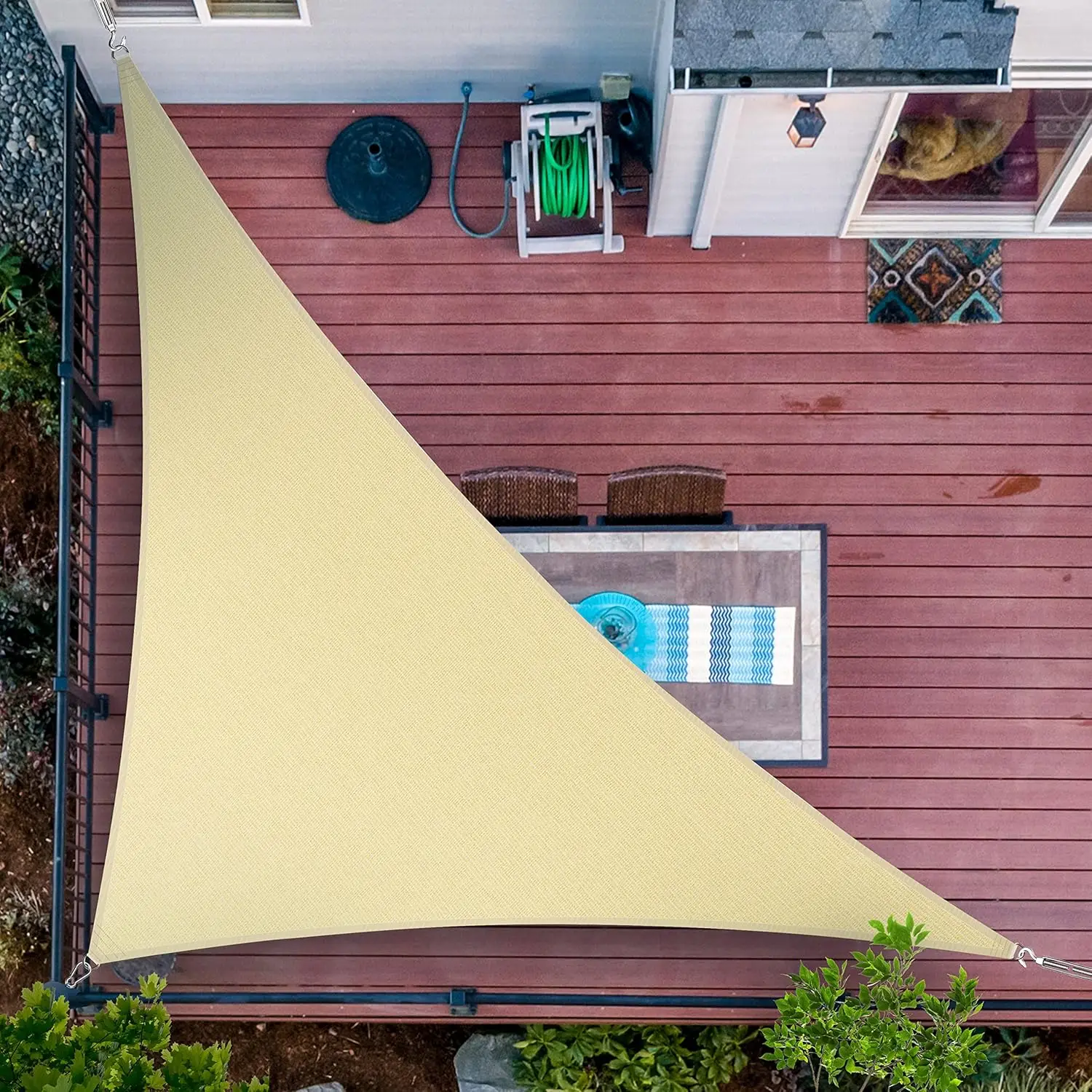10' x 10' x 14.1' Beige Triangle Sun Shade Sail SMTAPRT10, Water Permeable & UV Block, Heavy Duty, Easy Install & Durable for Pa