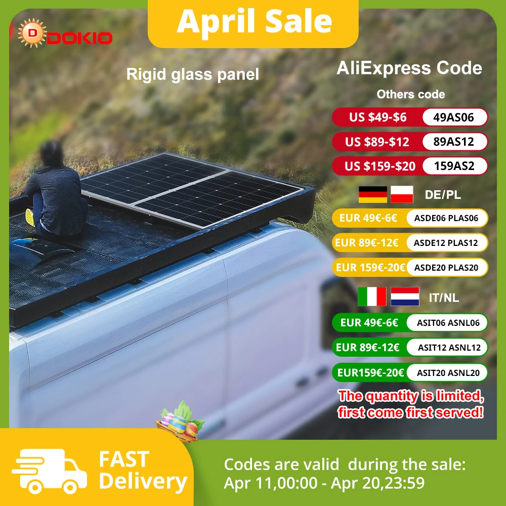 Dokio 18v 200w 400w w (Kits) wasserdichter neuer starrer Solarpanel 12V Controller zum Aufladen zu