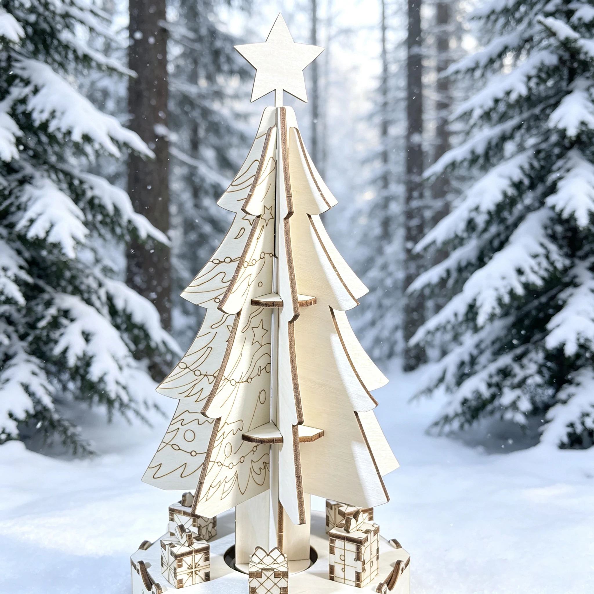DIY Wooden Rotating Christmas Tree Music Box 3D Puzzle Christmas Desktop Ornament & Holiday Gift