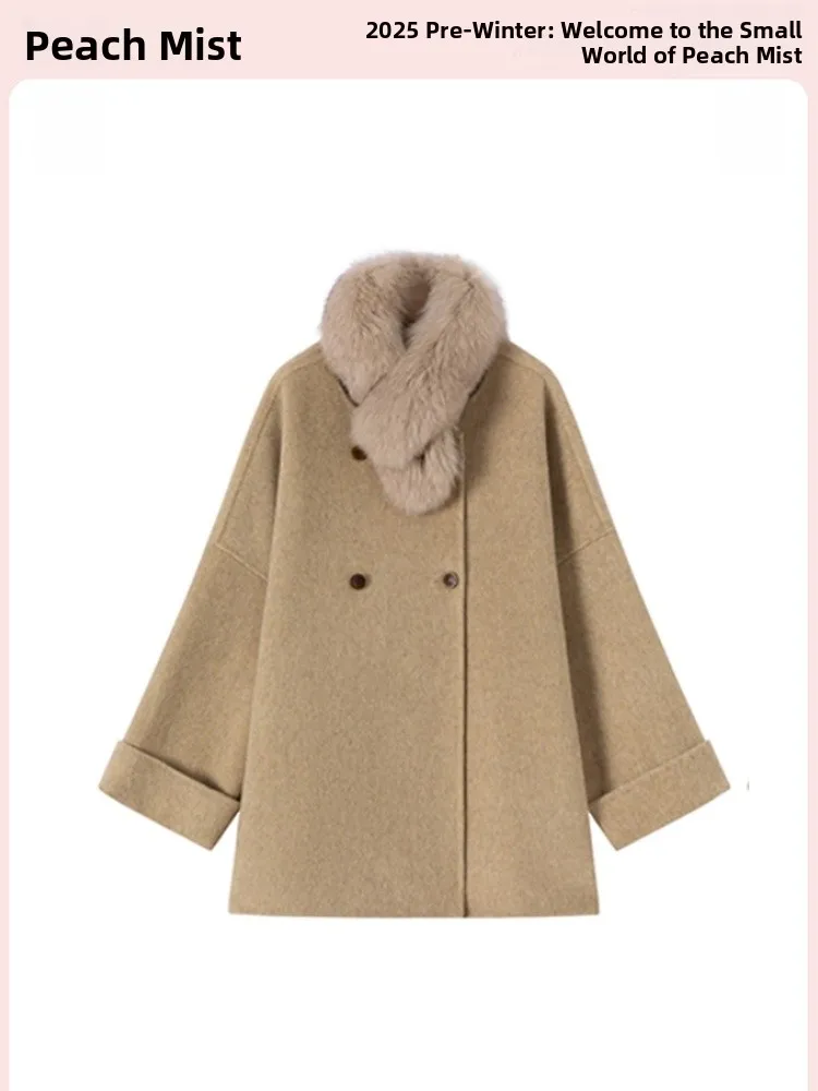 

Женское повседневное шерстяное пальто свободного кроя, зимняя модная верхняя одежда с меховым воротником, Thi, полиэфирная ткань, китайская продукция...