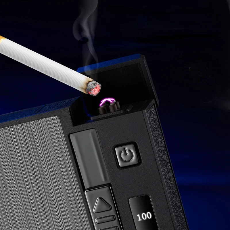 Double Arc Metal Cigarette Case Rechargeable Windproof Lighter Packs Full Pack of Cigarettes 20 PCS 10PCS Mens Gift