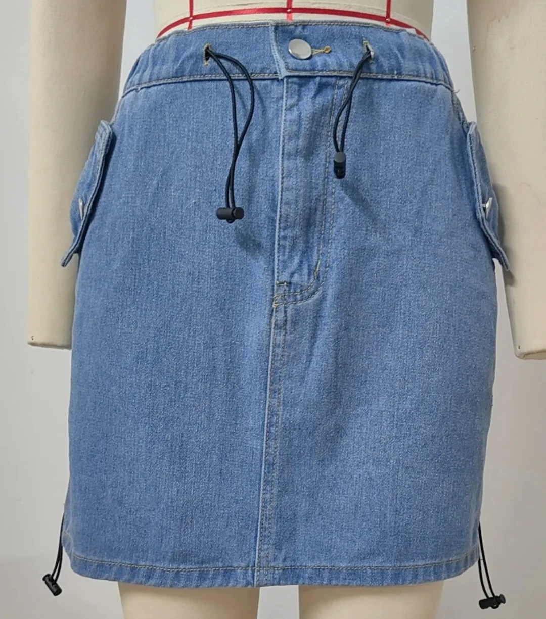 

2026 Denim Mini Skirt for Women Elastic Waist Short Skirts Drawstring Distressed Washed Female Vintage A Line Summer Streetwear