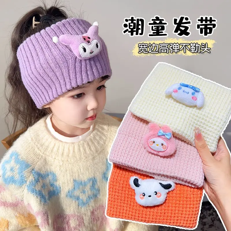 Autumn Winter Cinnamoroll Kuromi Anime Kawaii MINISO Knitted Headband Cute My Melody Headscarf Warm Decoration Gifts for Kids