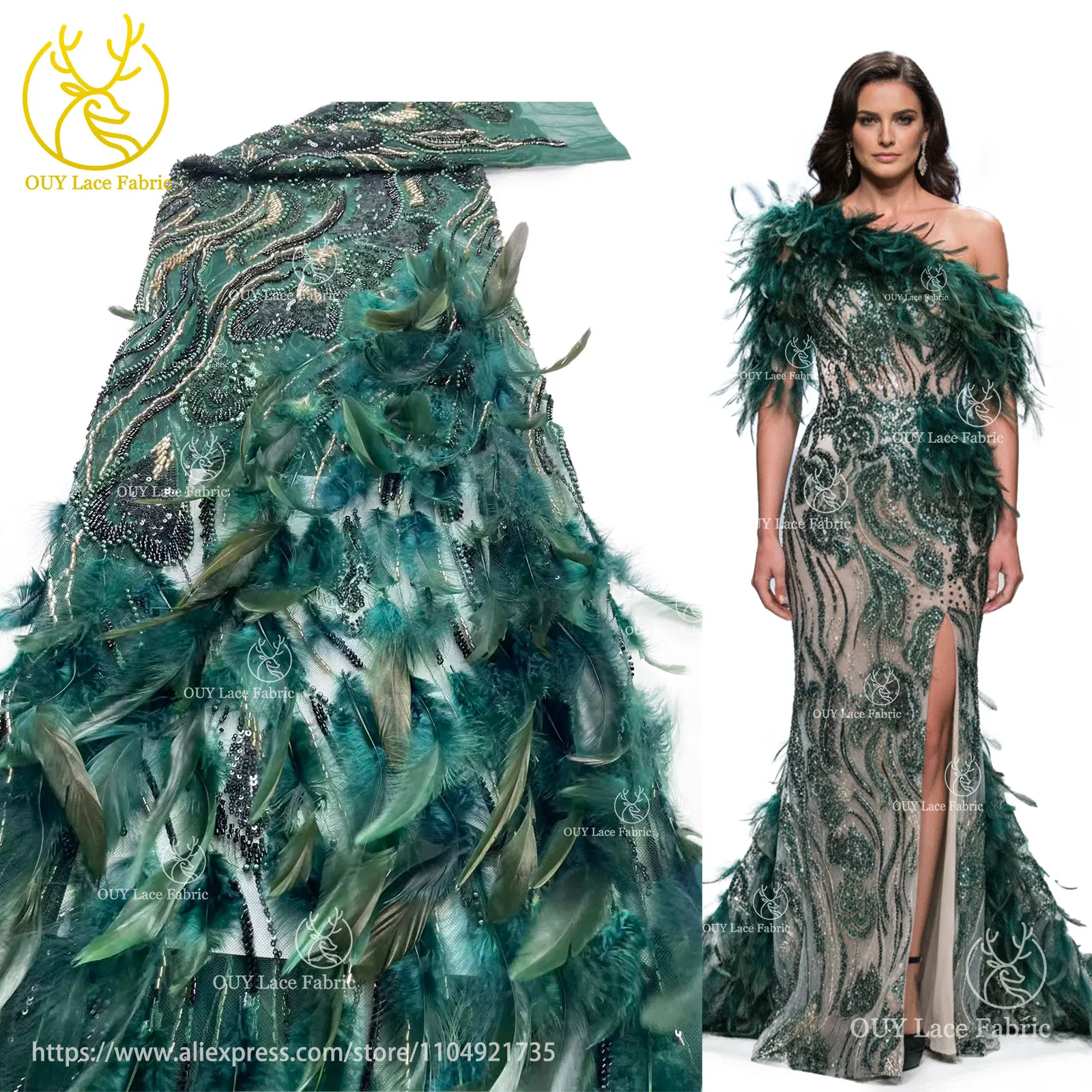 

Newest African 3D Feather Mesh Lace Fabric 202 French Nigerian Handmade Beaded Sequin Lace Fabric for Ladies Party Dress Sewing