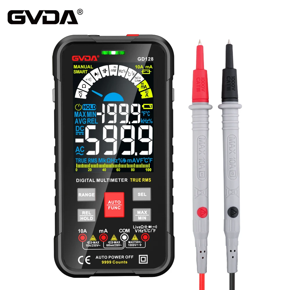 GVDA Multímetro Digital Inteligente Faixa Automática DMM Voltímetro True RMS DC AC Tensão Multimetro Multitester