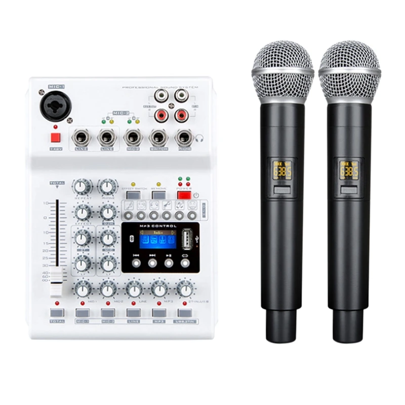 

4 Channel Audio Mixer Console With Wireless Microphone Sound Mixing With Bluetooth USB Mini Dj Mixer US Plug