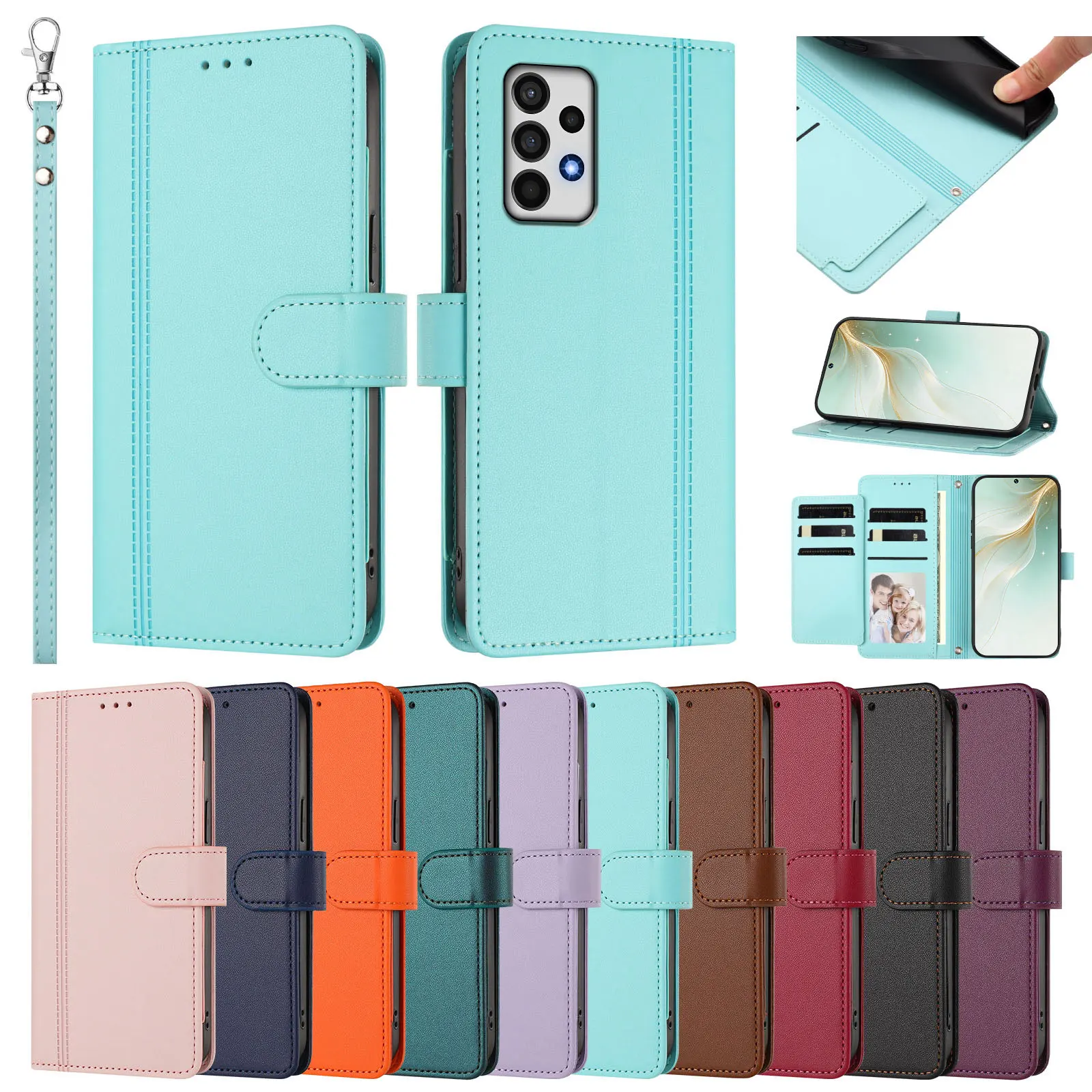 Card Slot Wallet Case For Samsung Galaxy A73 A53 A33 A23 A13 A03 Core A72 A52 A42 A32 A22 A12 A02 Crossbody Lanyard Phone Cover