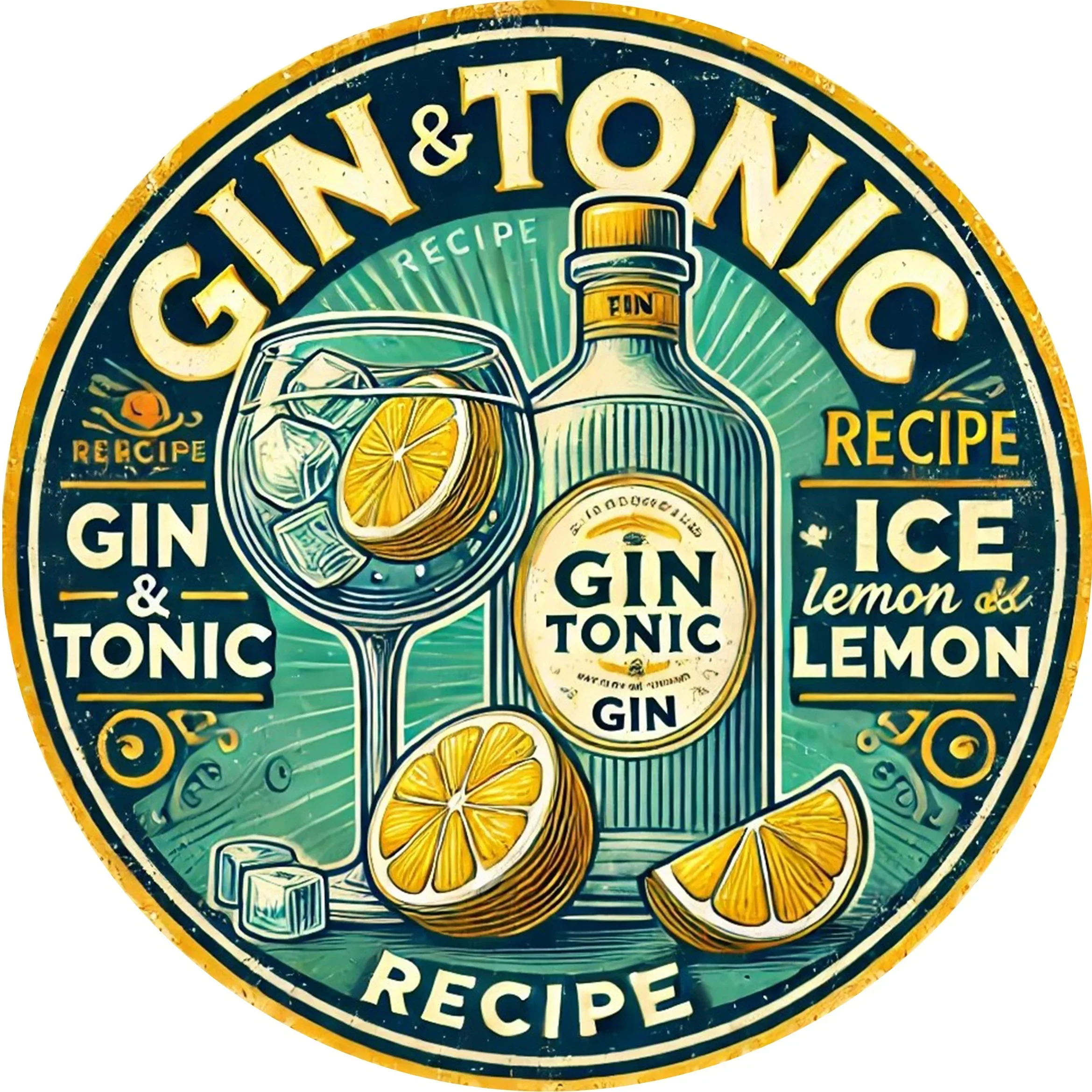 2D Plane metal Wall Decor with Classical Gin and Tonic Recipe, Wall Art for Indoor and Outdoor Use.