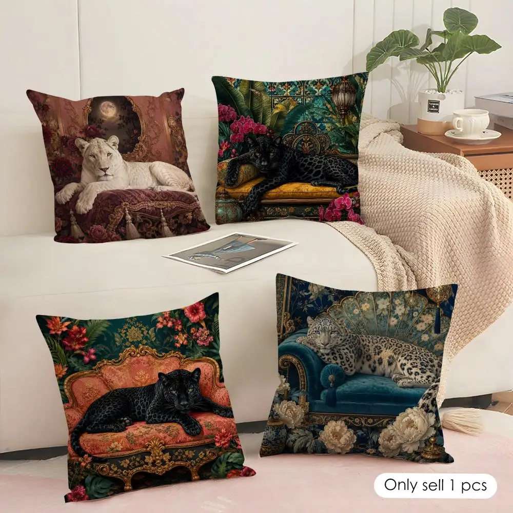 Baroque Panther Lounge Cushion Cover Soft Short Plush Pillow Cover Smooth Cozy Texture Aesthetic Cushion Case Home Decor