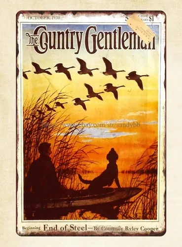 wall art country gentleman magazine cover hunting 1930 metal tin sign