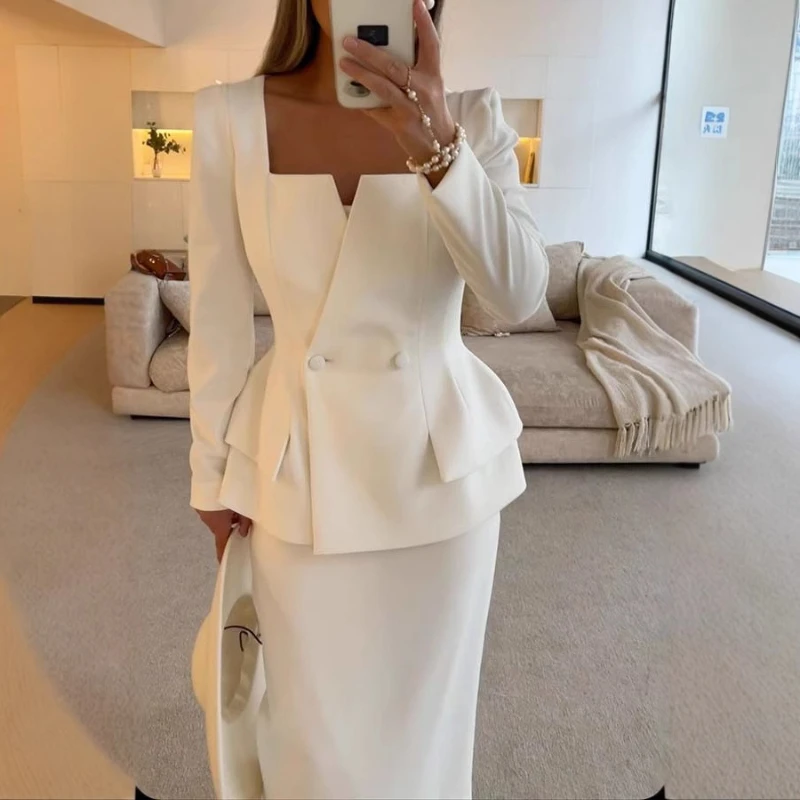 

Fall/Winter 2025 Long-sleeved Pocket Two-piece Casual Loose Elegant Women's Banquet Set