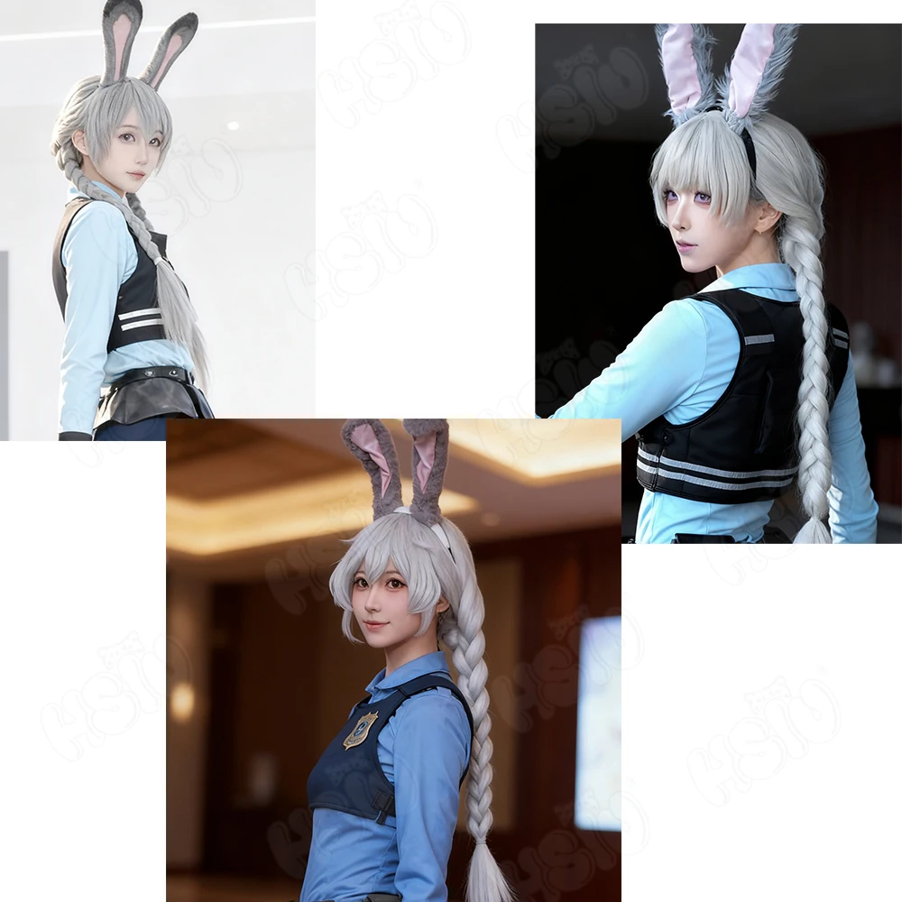 Judy Cosplay Wig Fiber Synthetic Wig「HSIU」95Cm Silver Gray Long Wig+Wig Cap Anime Judy Police Officer Cosplay Wig