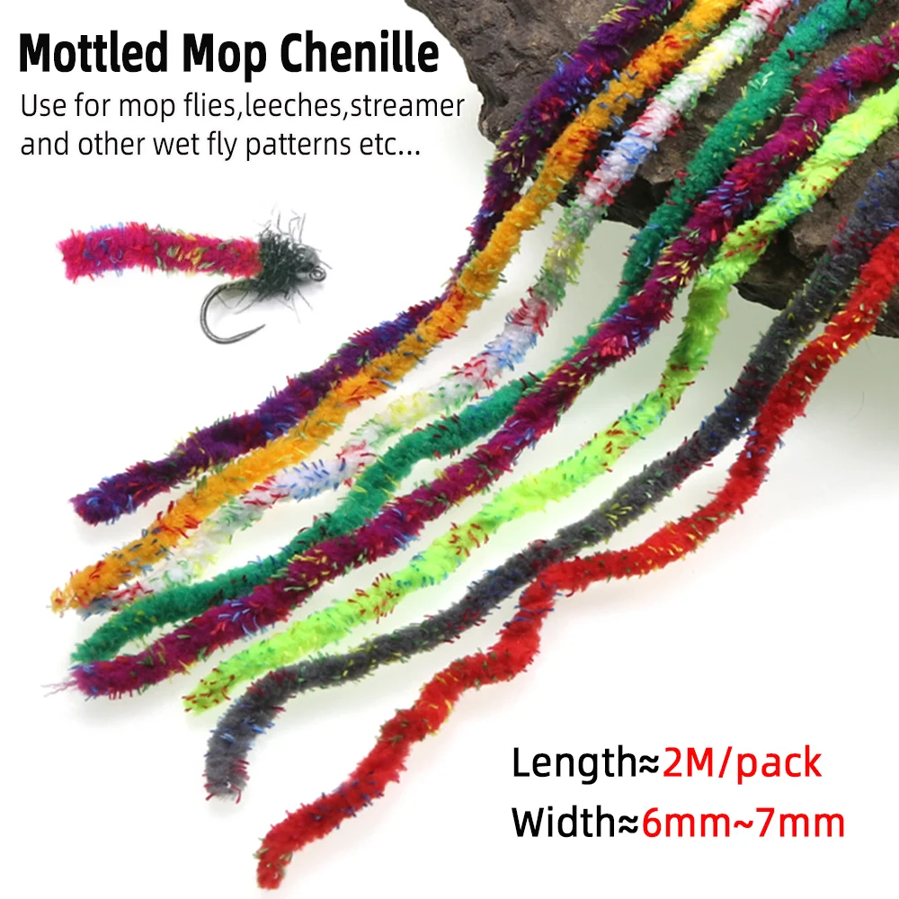 Vampfly 2M Mottled Mop Chenille Fly Tying Material for Mop Fly Emerging Caddis Nymphs Woolly Bugger Streamer Saltwater Flies