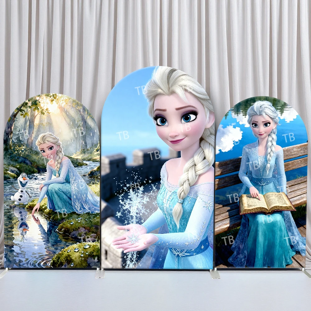 

TB Frozen Arch Backdrop Cover Stream Castle Balcony Reading Theme with Elsa Olaf for Kids Birthday & Baby Shower Photo Booth