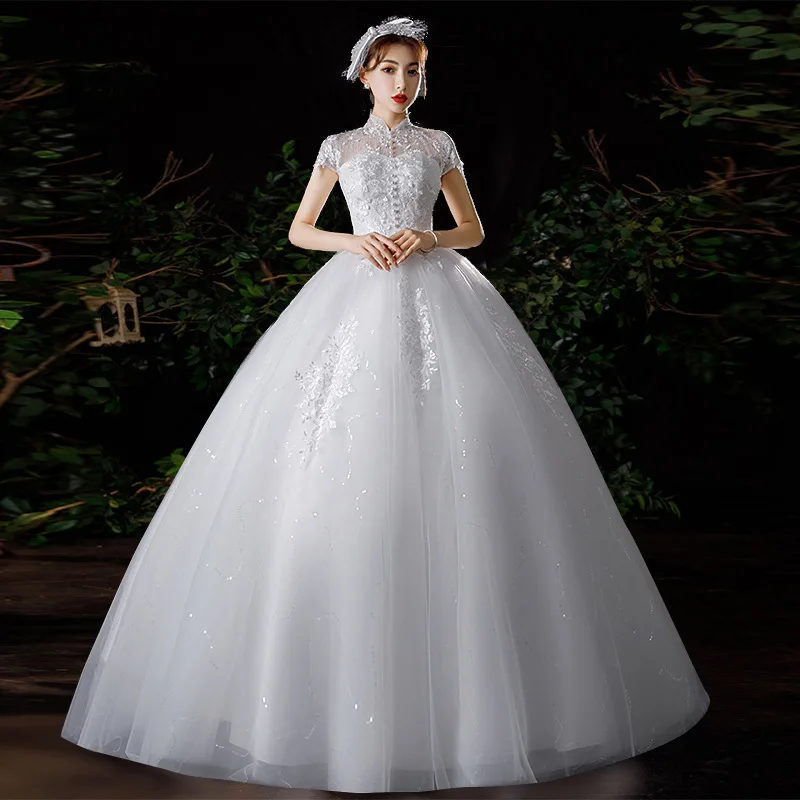 French Light Wedding Dress Princess Floor Length Graceful Stand Collar Bride Main Wedding Gown Forest Style Evening Dress Lady