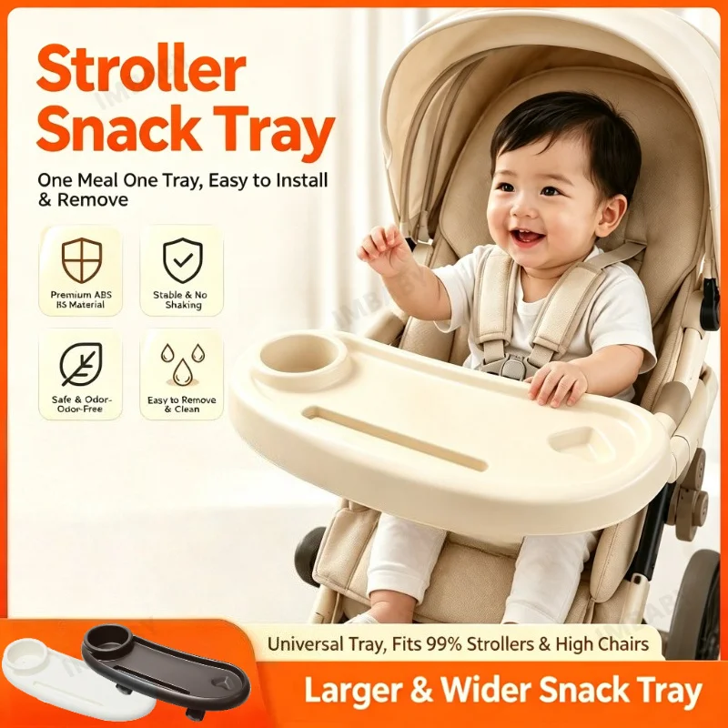 3-in-1 Detachable Stroller Snack Tray with Phone Holder Spill-Proof Cup Compartments Easy Clean Table Fits Most Baby Strollers