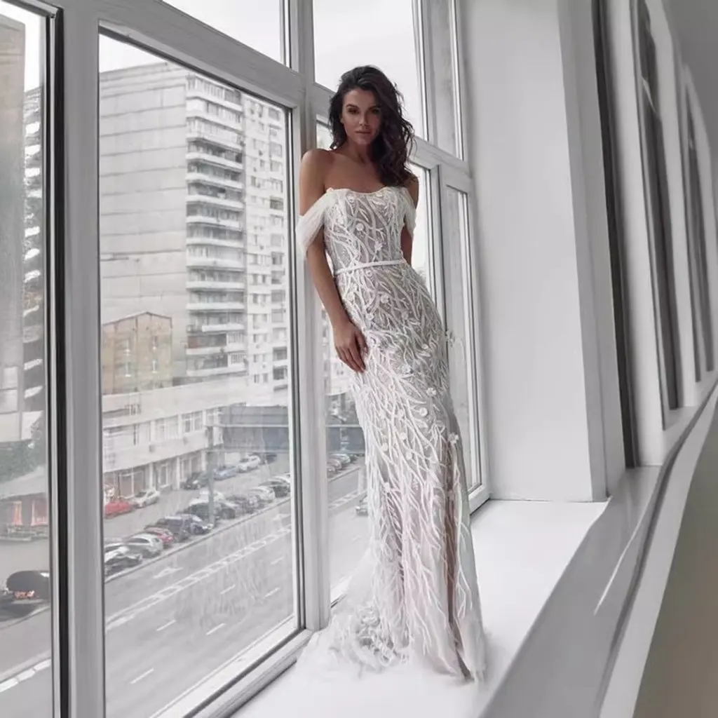 Gonna da vacanza al mare da donna Autunno che dimagrisce design a coda di pesce Abito sexy a fiori in pizzo con bretelle senza schienale per