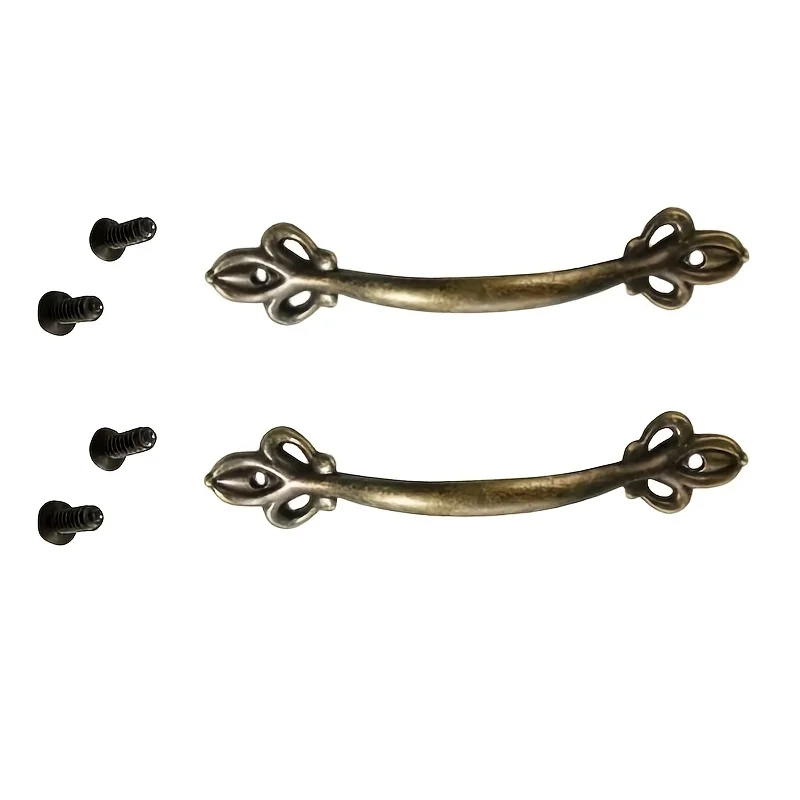 2Pcs Retro-style floral pattern zinc alloy cabinet handles, suitable for shoe cabinets, doors and furniture