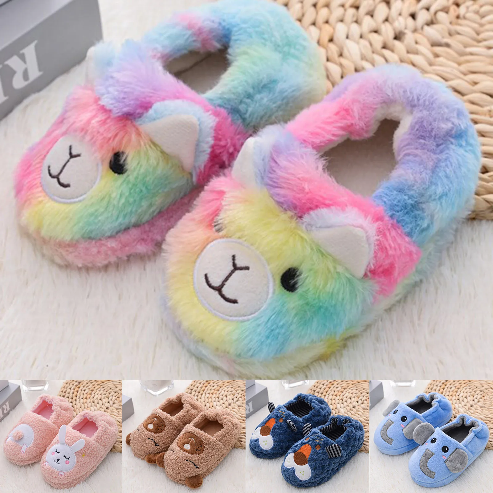 Winter Cartoon Wrapped Warm Cotton Slippers Baby Toddler Shoes Boys Cartoon Soft-Soled Girls Kids Slippers Infant Indoor Shoes