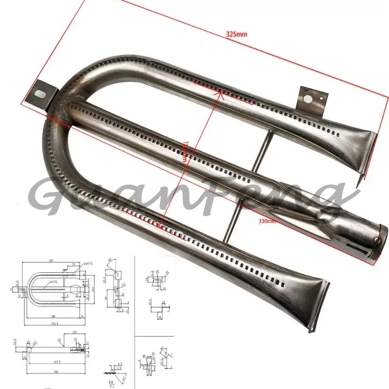 Universal BBQ Grill Pipes Stainless Steel Barbecue Gas Tube Burners 30000BTU Outdoor BBQ Tube Parts Replace Easy To Install