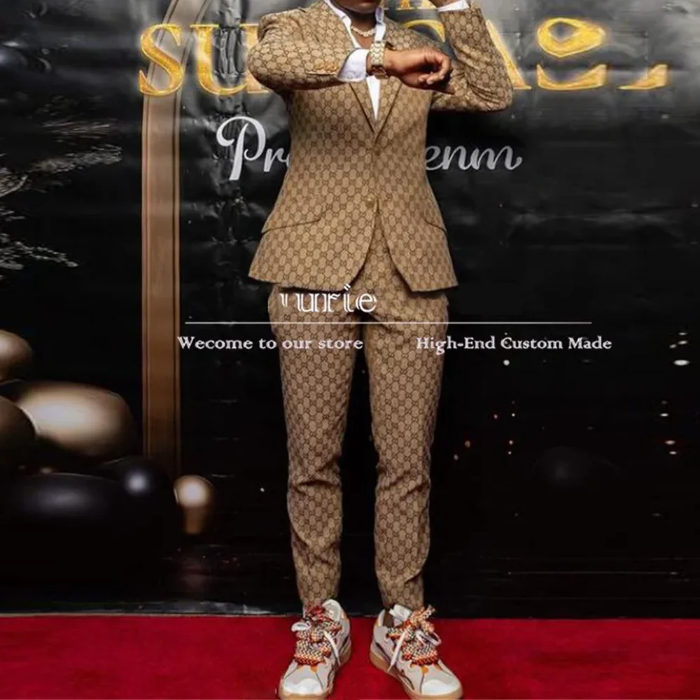 High-end Jacquard Men Suits 2 Piece Fashion Single Breasted Blazer Sets Chic Prom Party Groom Wedding Tuxedo (Jacket+Pants)