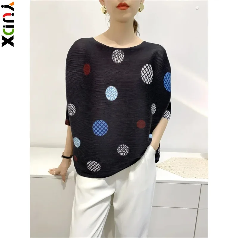 YUDX Pleated Top Women's 2024 Summer New Fashion Printed T-shirt Loose One-piece Sleeve Toothpick Pleat Women's Jumper