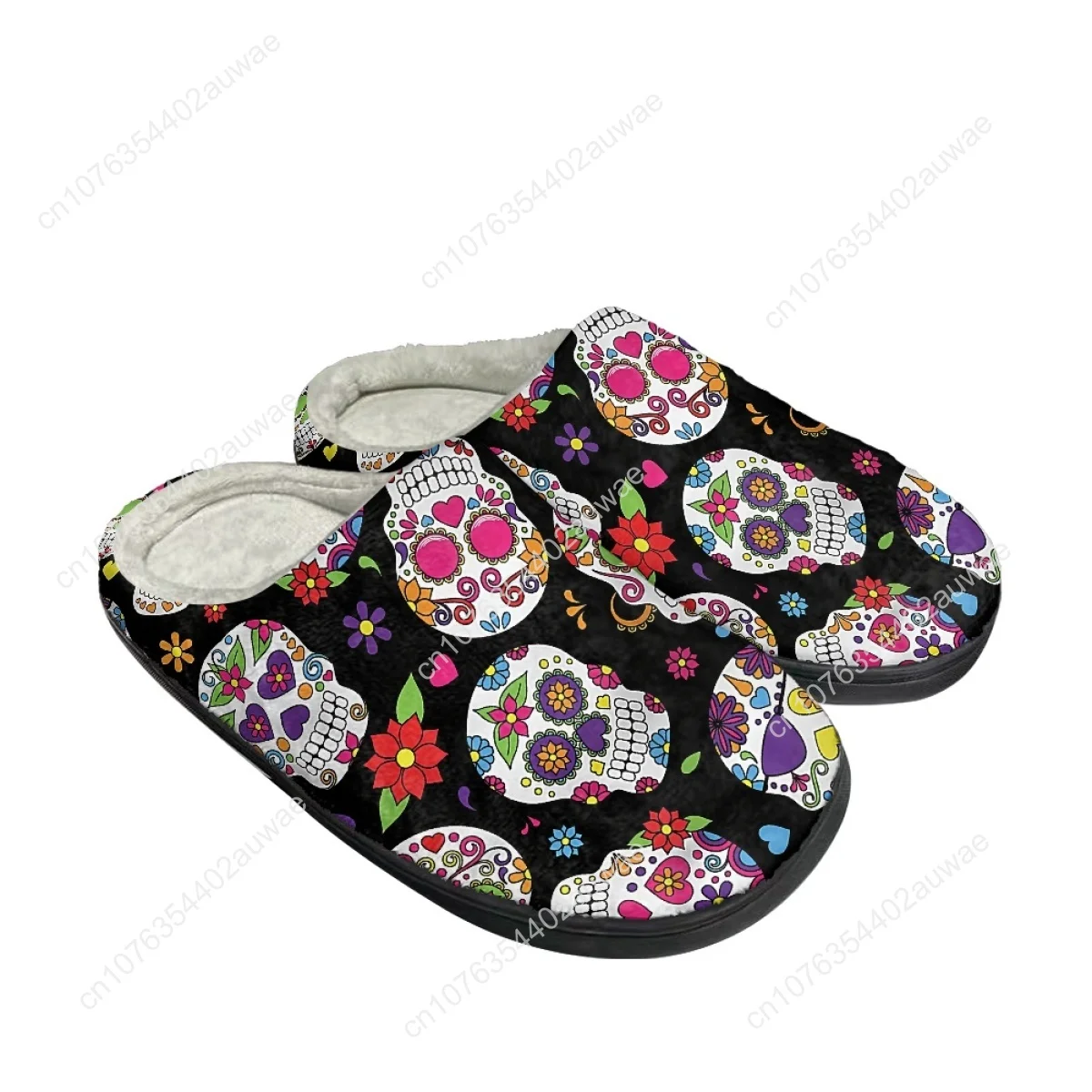 Dropshipping Casual Cotton Slippers Sugar Skull Design Non-Slip Indoor Women's Floor Footwear Comfortable Warm Flats Slippers