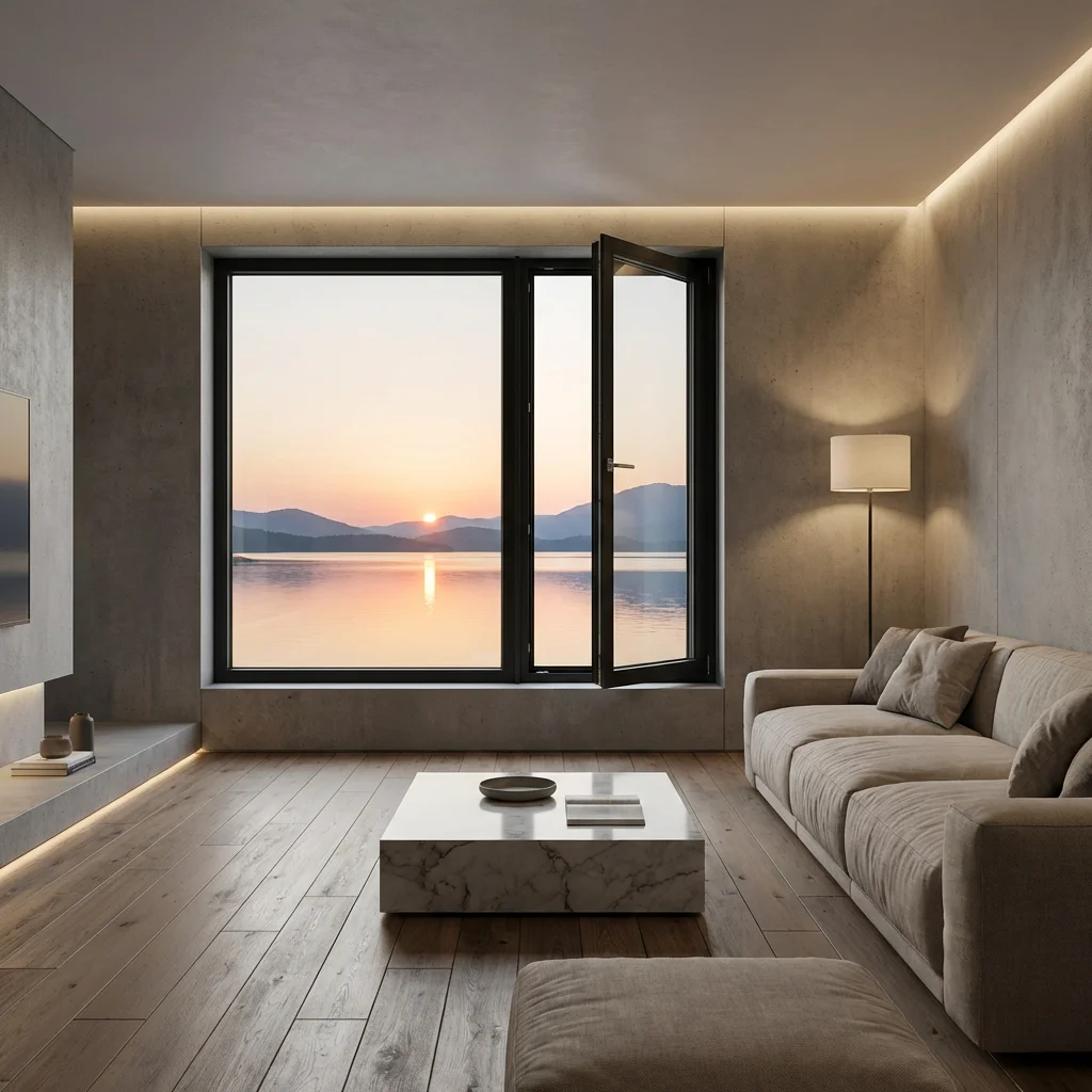 Modern Horizontal Soundproof Aluminum Alloy Swing Casement Window Stainless Steel Screen Tempered Glass HC Brand for Living Room