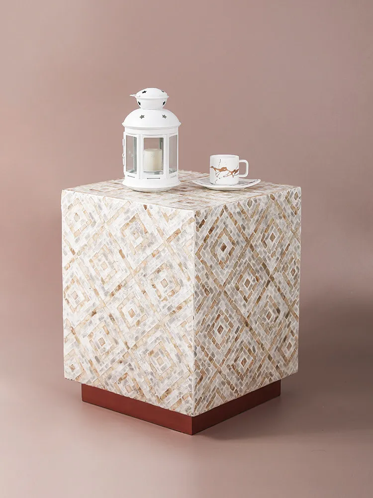 Luxury Square Shell Art Coffee Tables Decoration Wooden Living Room Sofa Side Corner Table Furniture