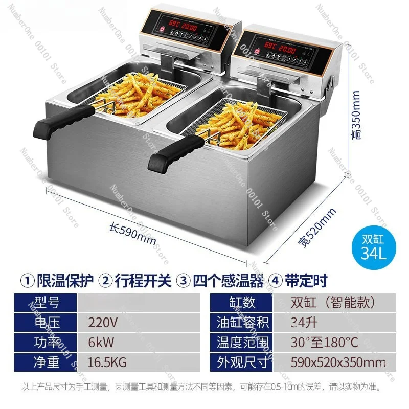 Commercial Electric Deep Fryer Large Capacity Countertop Frying Pot for Fried Chicken Skewers Dough Sticks