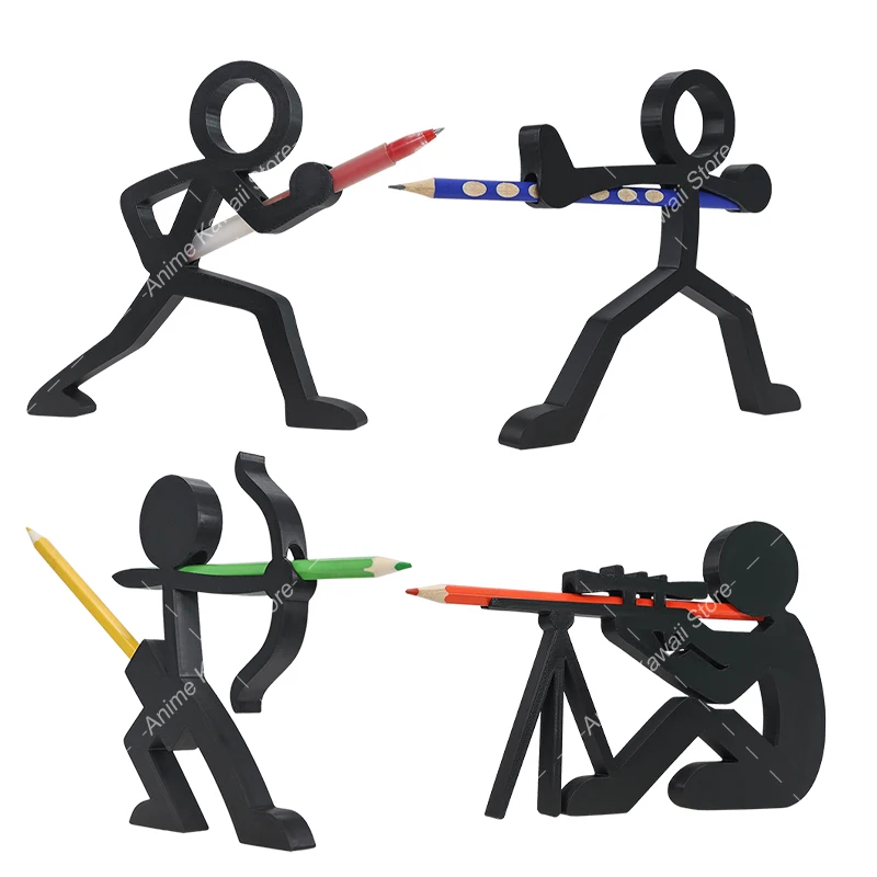 Stickman Warrior Pen Holder 3D Printed Pencil Stand Creative Fun Desk Ornament Cartoon Figurine Model