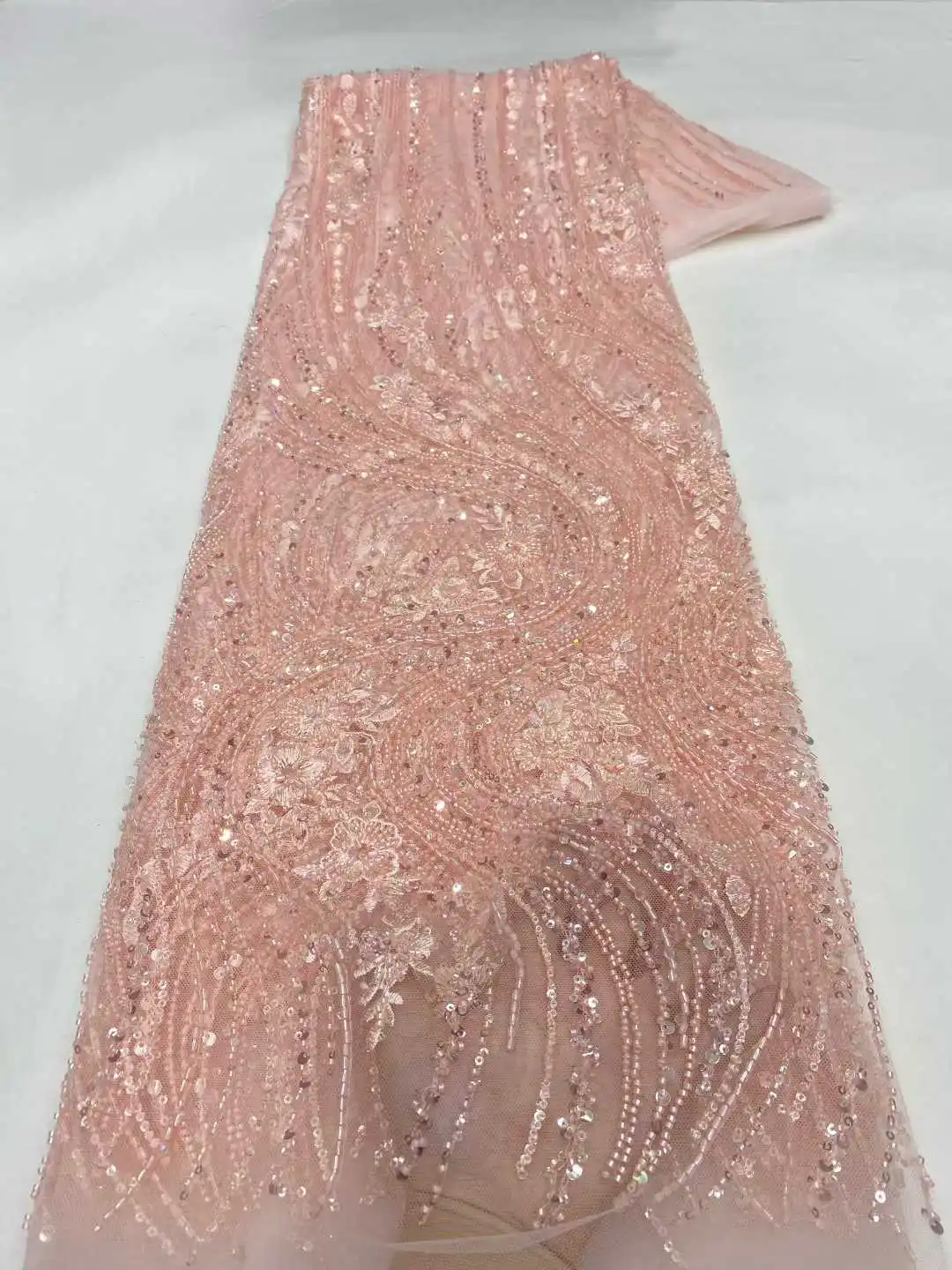 Beautiful Nigerian Sequins Party Lace African Beads Lace Fabric 2026 High Quality 5 Yards African French Tulle Net Lace Fabric