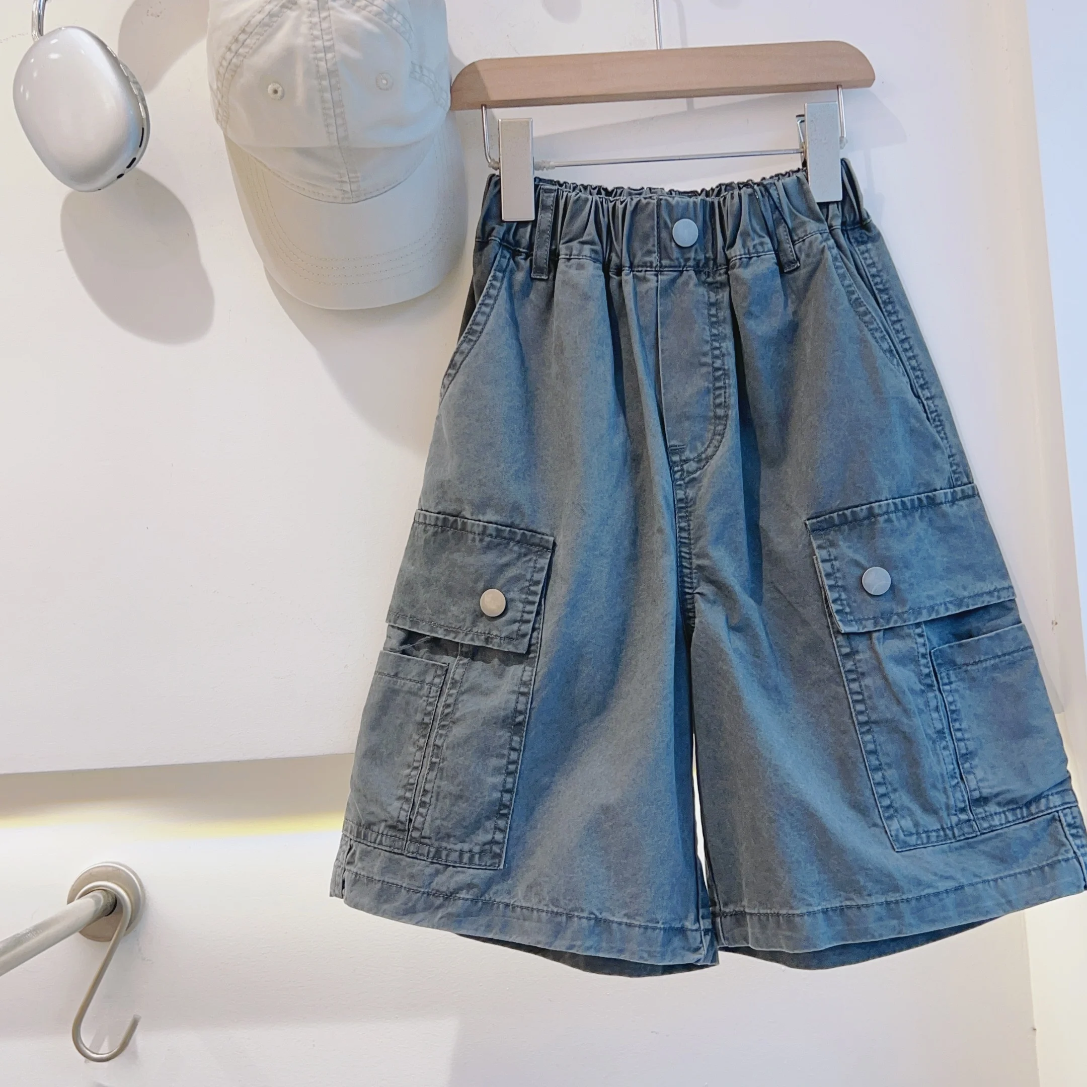 pantalon-de-travail-en-pur-coton-pour-garcons-longueur-cinq-quarts-short-decontracte-d'ete-coupe-ample-jambe-droite-taille-mi-haute-pour-enfants