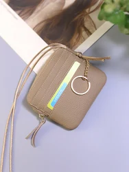 Storage Coin Purses Genuine Leather Women Zipper Key Wallets Cowhide Neck Lanyard Credit Card Purse Casual Money Bag