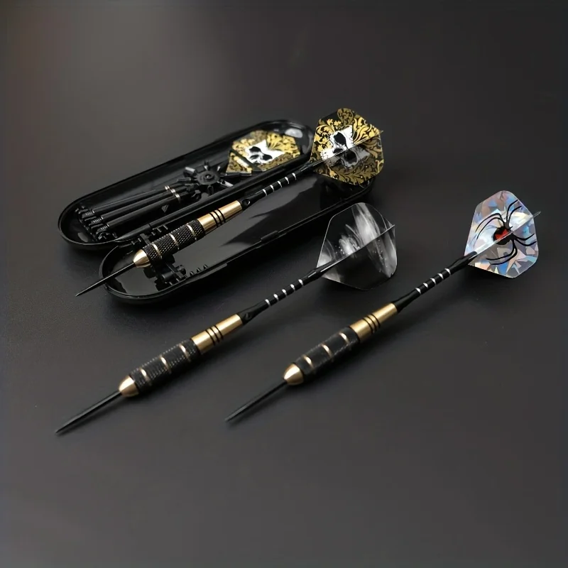 3 Hard Metal Darts, 22g Professional Steel Needle Dart, Copper Dart Barrel with anti Slip Design, Complete Accessories with Box.