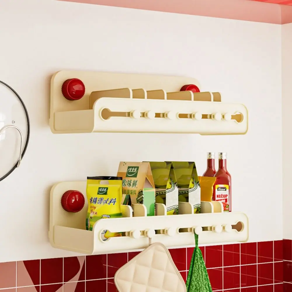 

Moisture Resistant Suction Cup Kitchen Shelf Adjustable Divider 3 Hooks Wall Mounted Spice Organizer Easy To Install